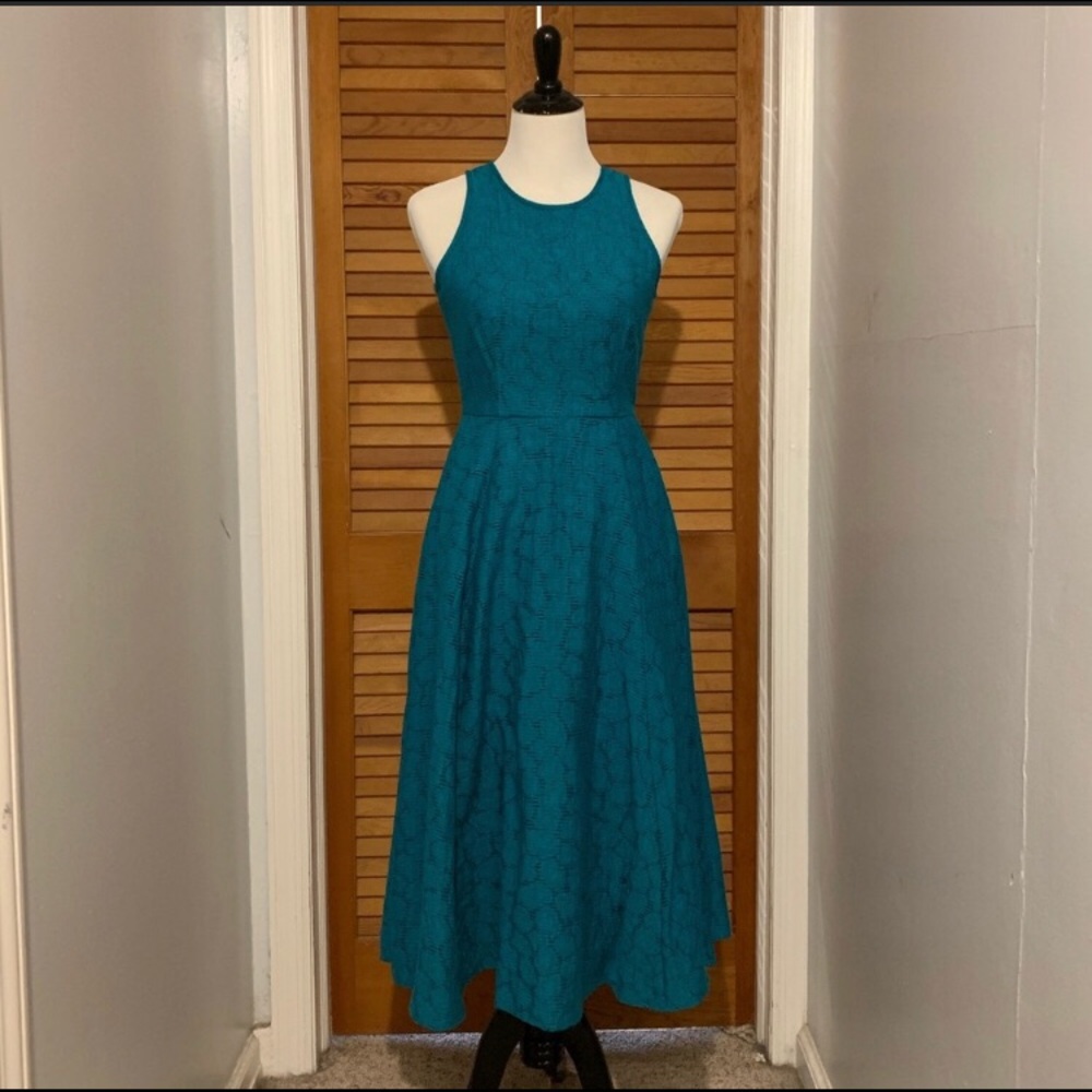 LK Bennett Sample Teal A-Line Midi Dress